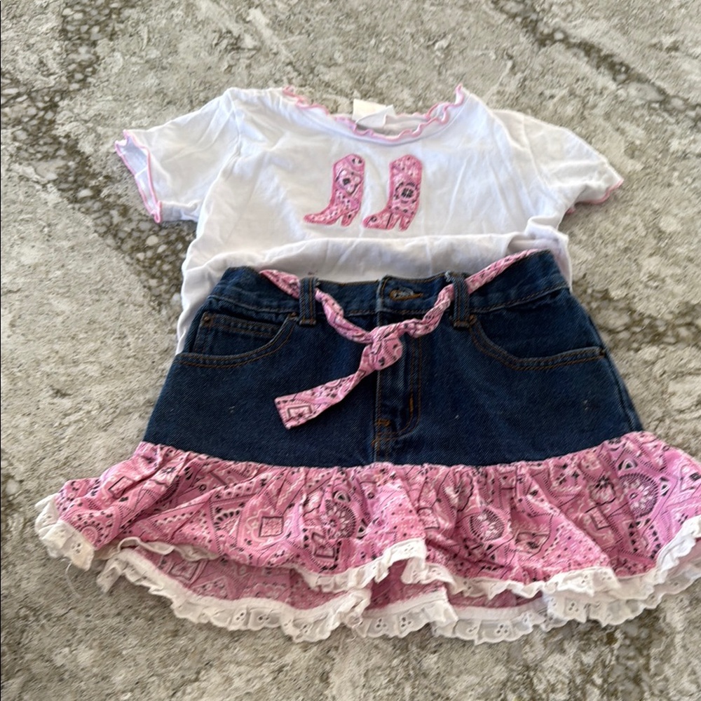 Pink and White Ruffle Skirt Set